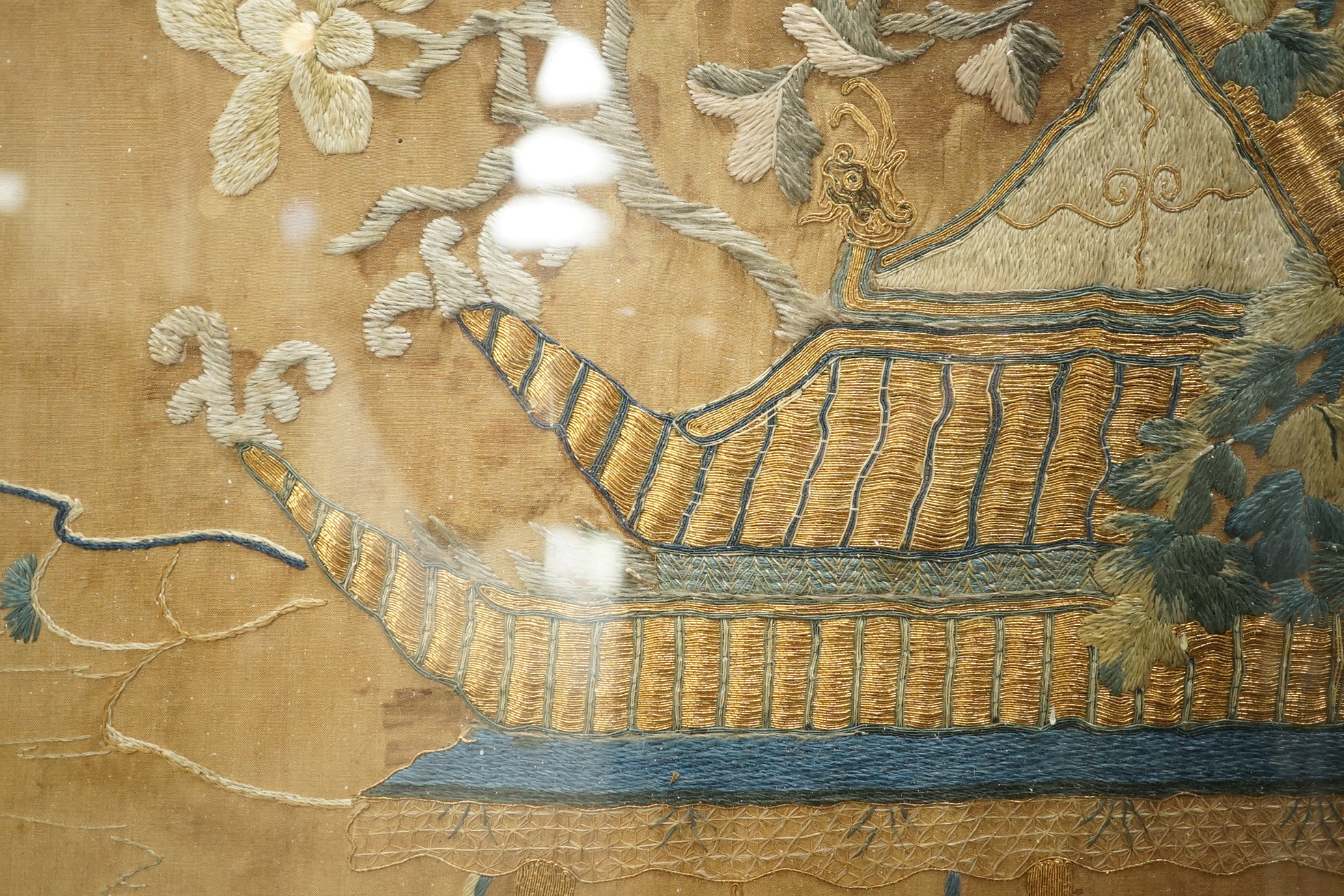 A large Chinese embroidered silk 'boys' panel, 19th century